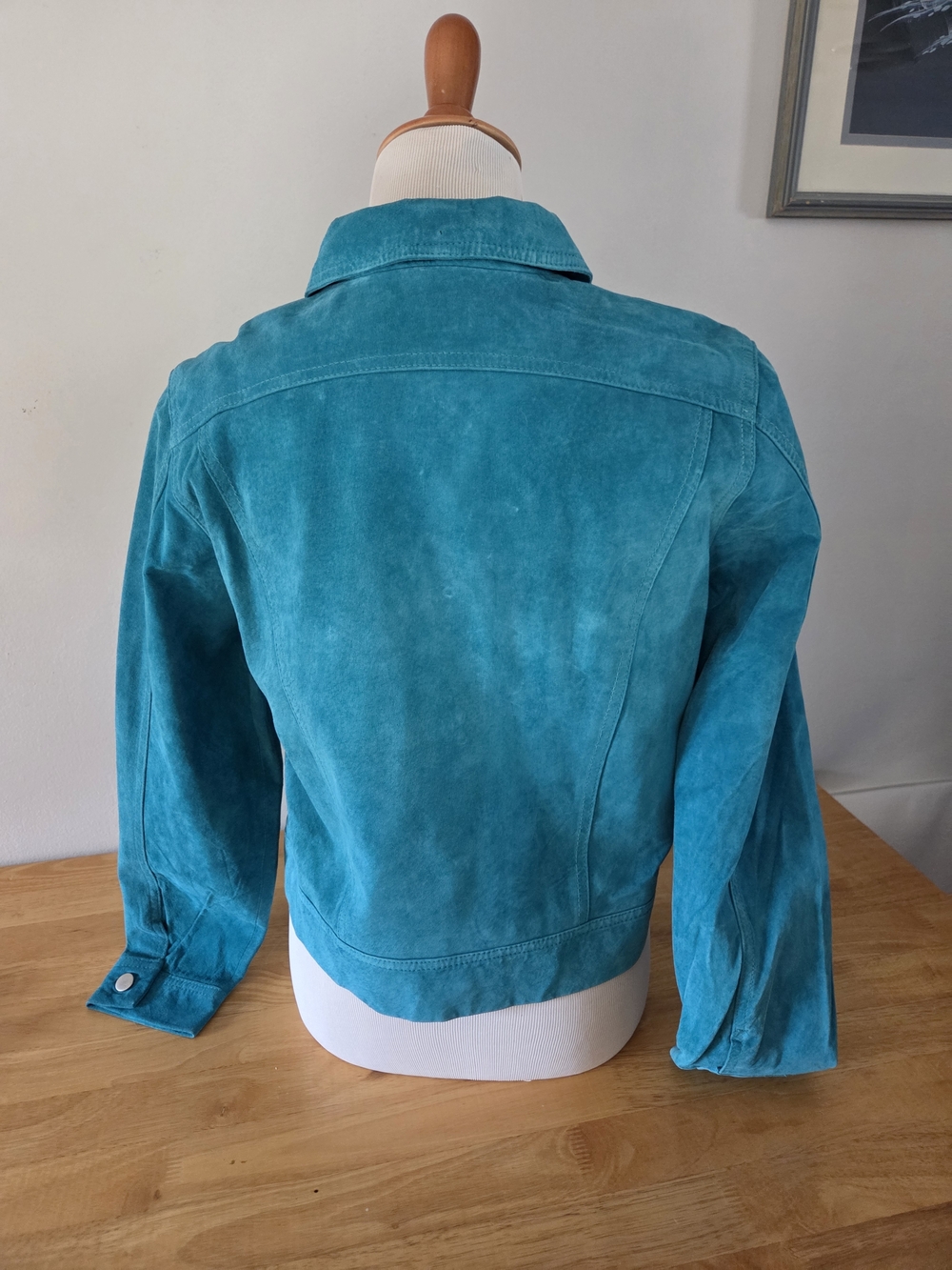 Women's Teal Suede Button-Front Lined Jacket - Picture 2 of 8